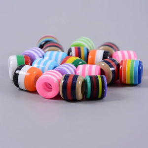 100pcs 6mm Colorful Resin Dreadlock Beads - Rainbow Stripes