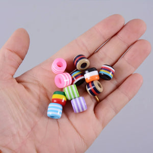 100pcs 6mm Colorful Resin Dreadlock Beads - Rainbow Stripes