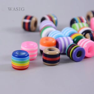 100pcs 6mm Colorful Resin Dreadlock Beads - Rainbow Stripes