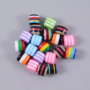 100pcs 6mm Colorful Resin Dreadlock Beads - Rainbow Stripes