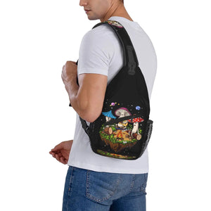 Hippie Magic Mushroom Chest Bag,  Sling Crossbody Backpack, Chest Bag, Travel Hiking Daypack, Shoulder Bag