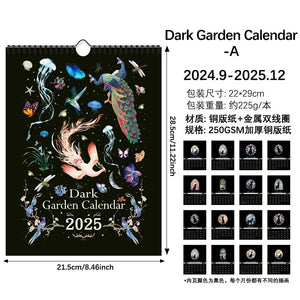 2025 decorative wall calendar. 4 beautiful designs to choose from: Dark Garden 1 and 2                            Mystery Garden 1 and 2