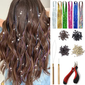 120cm 700Pcs Shiny Glitter Hair Tinsel Kit. Fairy Extensions.