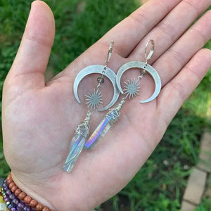 Celestial Aura Quartz Earrings Women Moon and Star Fashion Witch Jewelry Bohemian Earring Goddess Novelty Hippie Jewelry Gifts