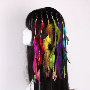 Bohemian Colorful Feather Hair Clip extensions for Braids and dreadlocks.