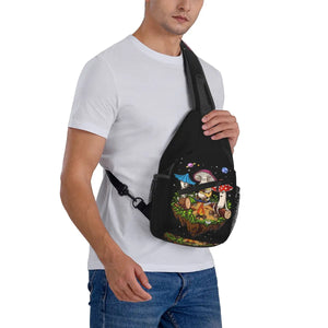 Hippie Magic Mushroom Chest Bag,  Sling Crossbody Backpack, Chest Bag, Travel Hiking Daypack, Shoulder Bag