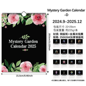 2025 decorative wall calendar. 4 beautiful designs to choose from: Dark Garden 1 and 2                            Mystery Garden 1 and 2