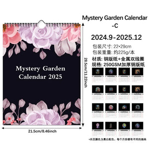 2025 decorative wall calendar. 4 beautiful designs to choose from: Dark Garden 1 and 2                            Mystery Garden 1 and 2