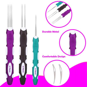 3pcs Dreadlock Crochet Hook Set With Ergonomic Handle, 0.75Mm