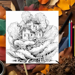 Whimsical Tree House Adult Picture Book Enchanting Mushroom Home Micro World Sketches Perfect Pencil Coloring Book