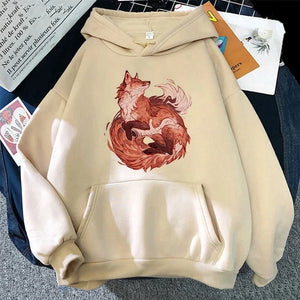 Lovers Trend Hoodie Fox Ukiyo-e Animal Japan Manga Hoodies Autumn Fleece Women Sweatshirts Cute Streetwear Hipster Men's Clothes