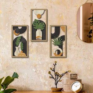 3pcs Wooden Bohemian Mural Aesthetic Vase Pattern Living Room Wall Decoration Hollow Out Design Wall Art Hanging Ornament Crafts