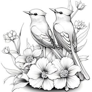 Flowers and Birds Adult/advanced Colouring-Original Design