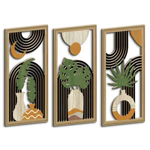 3pcs Wooden Bohemian Mural Aesthetic Vase Pattern Living Room Wall Decoration Hollow Out Design Wall Art Hanging Ornament Crafts