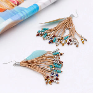 AENSOA Ethnic , Tassel Feathers,  Dreamcatcher Long Drop Earrings For Women