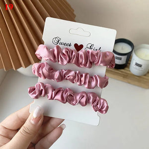 3Pcs/Set Sweet Colors Satin Silk Hair Band