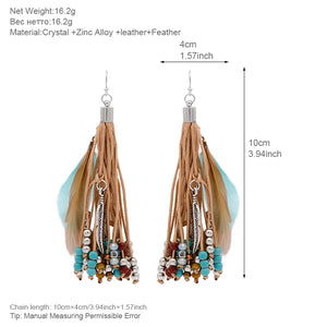 AENSOA Ethnic , Tassel Feathers,  Dreamcatcher Long Drop Earrings For Women