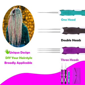 3pcs Dreadlock Crochet Hook Set With Ergonomic Handle, 0.75Mm