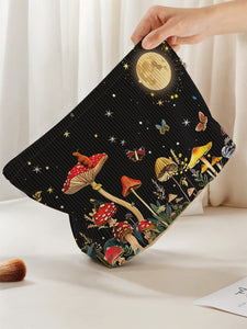 1pc Mushroom Forest Pattern Corduroy Zipper Lightweight Multi functional Bag